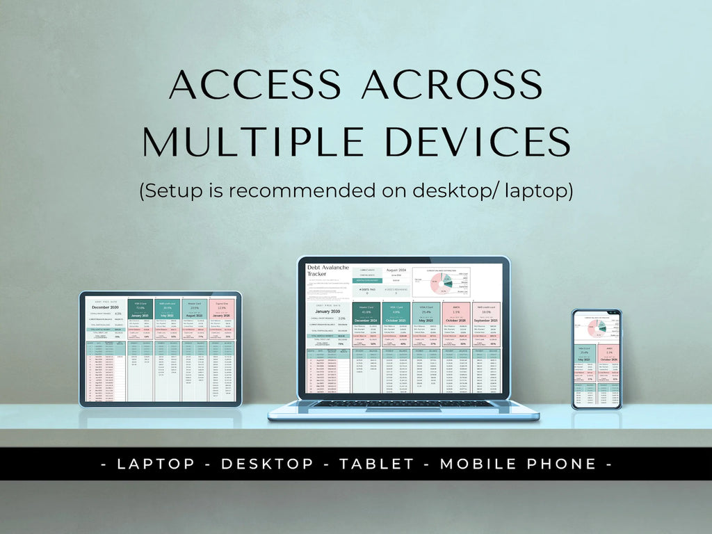 Debt Payoff Tracker, Snowball Avalanche Calculator, Credit Card Tracker, Home Loan, Student Loan, Debt-Free Planner (Google Sheets & Excel)