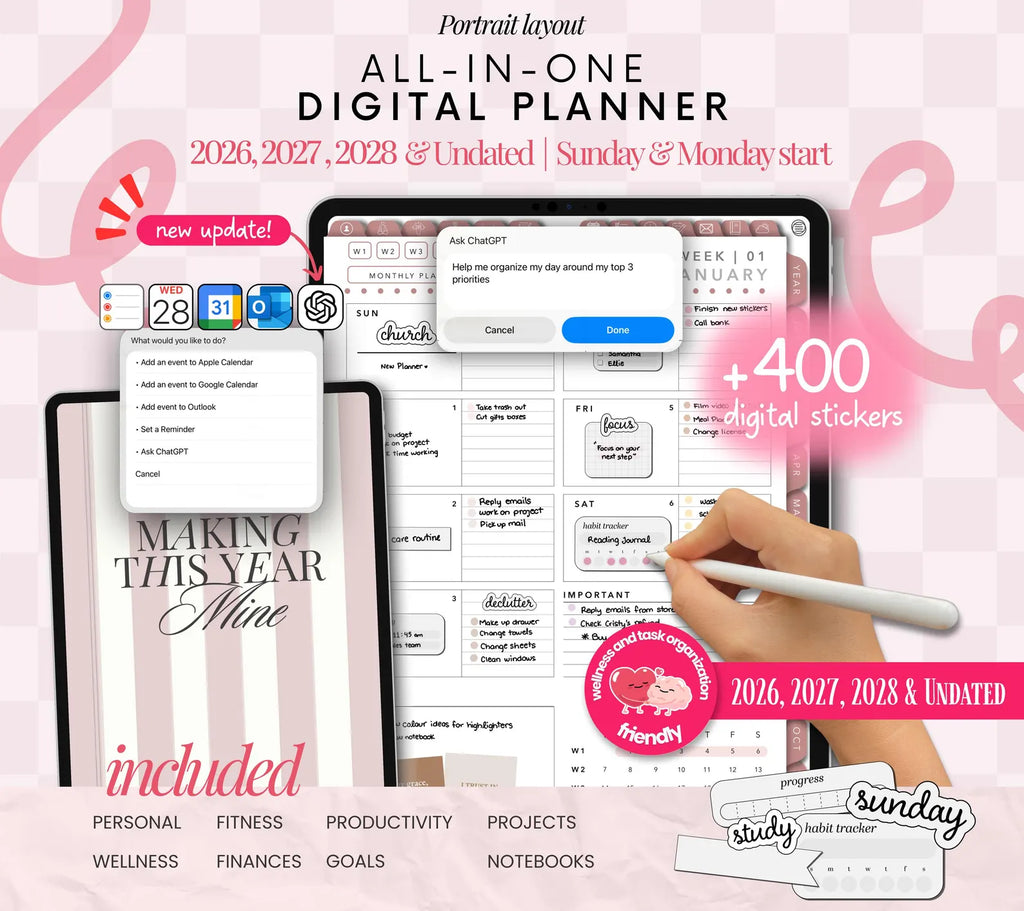 Digital Planner 2026–2028 & Undated | iPad, GoodNotes, Notability