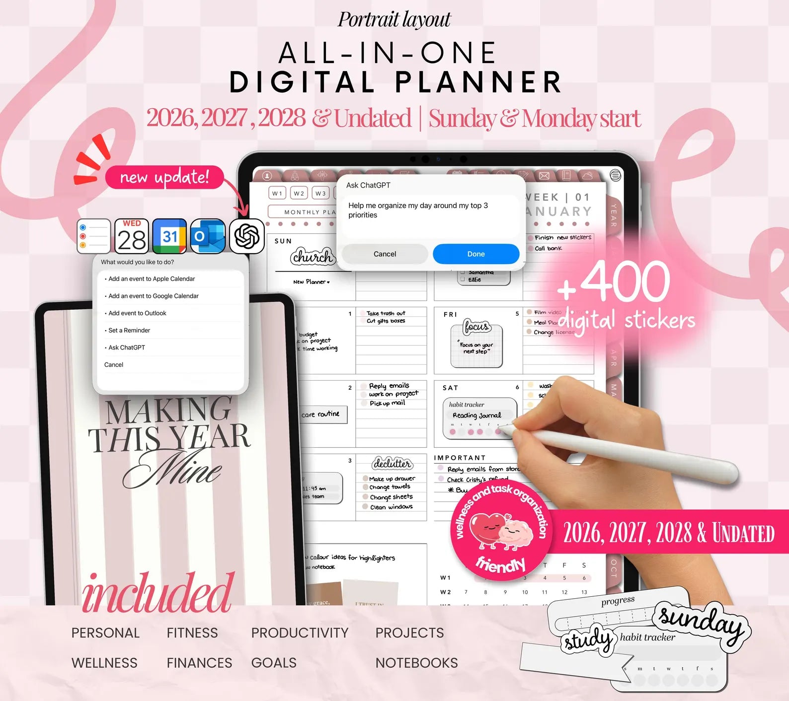 Digital Planner 2026–2028 & Undated | iPad, GoodNotes, Notability