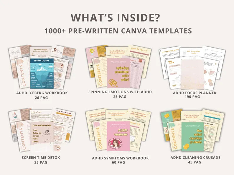 1000+ ADHD & Mental Health Canva Templates
