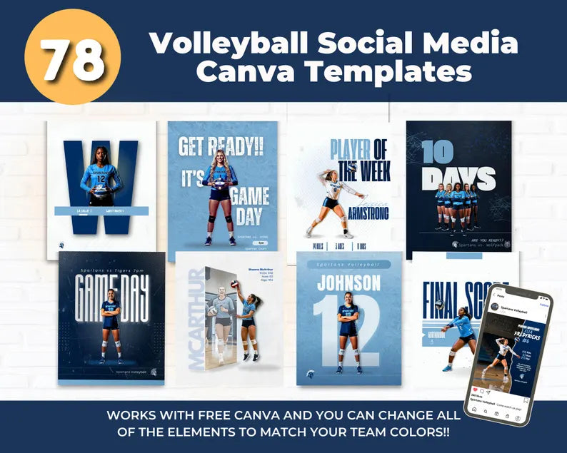 Volleyball Social Media Templates | 78 Canva Graphics